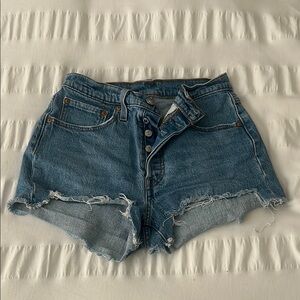 Levi's 501 Blue Jean Shorts High-Waisted Distressed